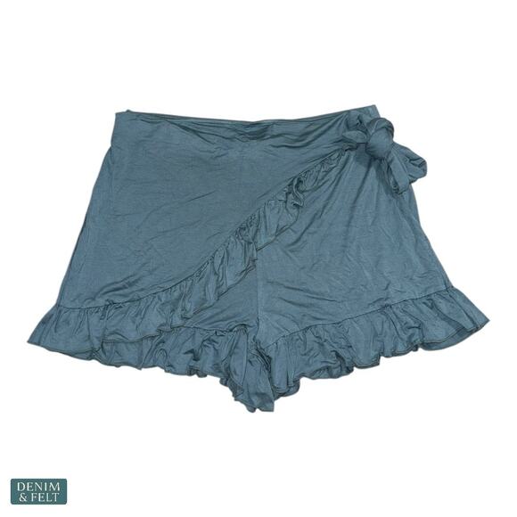 NEW Halara Teal High Waisted Tie Side Ruffle Hem Flowy Casual Comfy Shorts XL - Picture 7 of 10